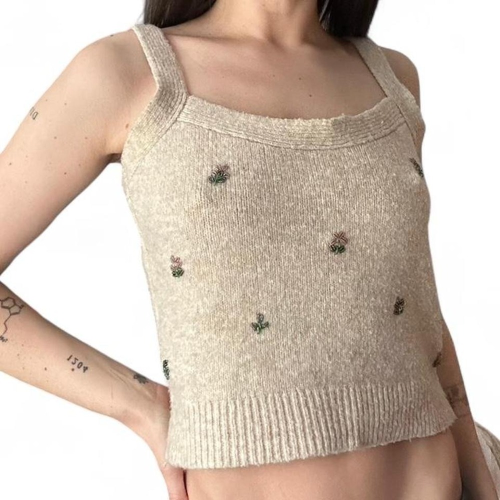 Wool blend beaded flower tank top